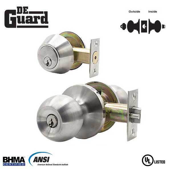DeGuard Premium Combo Lockset - Stainless Steel - Entrance - Grade 3 - KW1