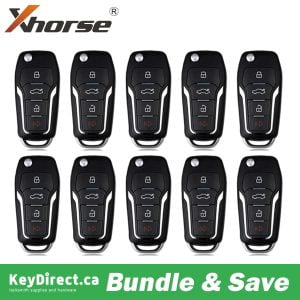 Bundle of 10 / Xhorse VVDI Super Remote / Ford Style / 4-Button Universal Remote Flip Key w/ Super Chip / XEFO01EN