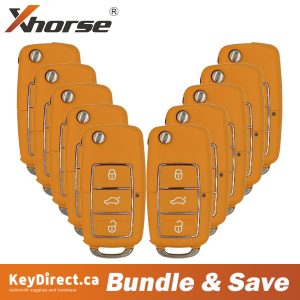 (Bundle of 10) Xhorse Volkswagen B5 Type / 3-Button Universal Flip Key Remote — ORANGE — (Wired)