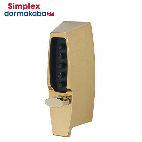 Simplex 7104 Mechanical Pushbutton Deadlocking Latch Keyless Lock / 2 3/8" Backset / Bright Brass