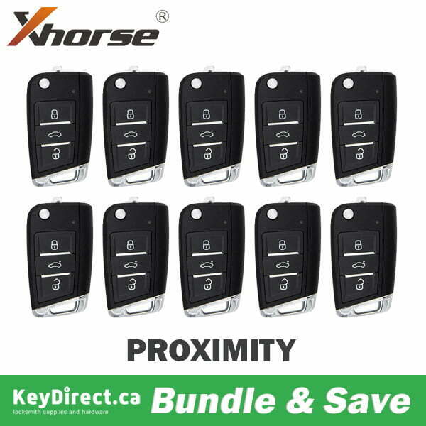 Bundle of 10 / Xhorse MQB Style 3-Button Universal Flip Key w/ Proximity Function for VVDI Key Tool / XSMQB1EN