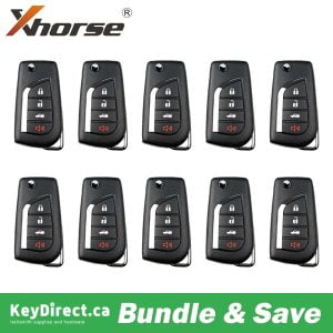 Bundle of 10 / Xhorse - Toyota Style / 4-Button Universal Remote Flip Key for VVDI Key Tools / XKTO10EN (Wired)