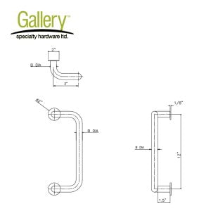 Gallery Specialty Hardware - Offset Door Pull / 1" x 12” C-C C/W 2” DIA Roses / C32D / GSH-1181-2