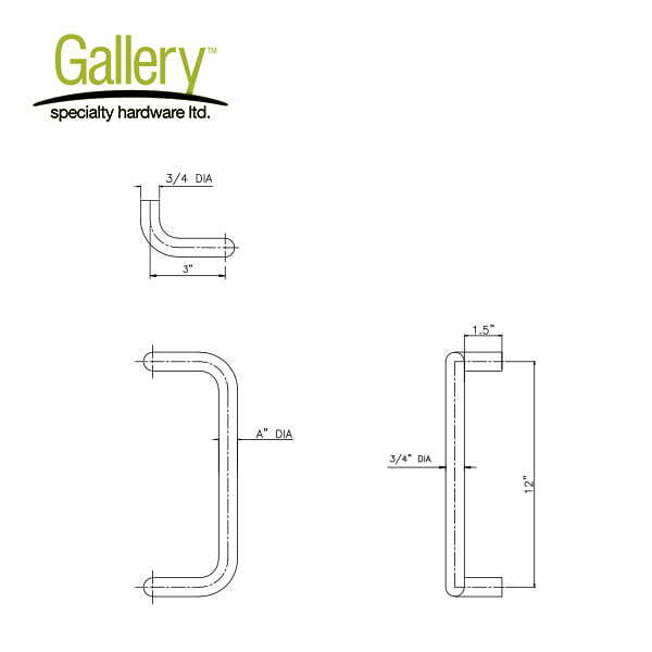 Gallery Specialty Hardware - Offset Door Pull / 1" DIA x 12" C/C / Finish: C32D / GSH 1180-2