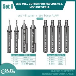 RAISE - Set of 6 End Mill Cutters & 2 Tracers for Keyline 994 / Ninja / Versa