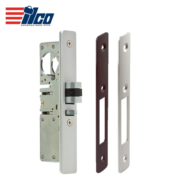 ILCO - Deadlatch Mortise Lock 1 1/2" / Right Hand / Clear and Dark Bronze Flat Faceplates